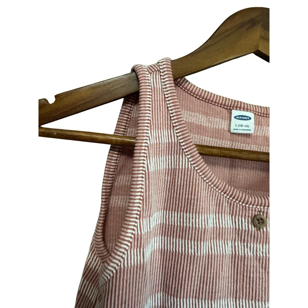 Old Navy Tank Top Kids L 10-12‎ Pink Excellent Striped Tie Front Button Ribbed